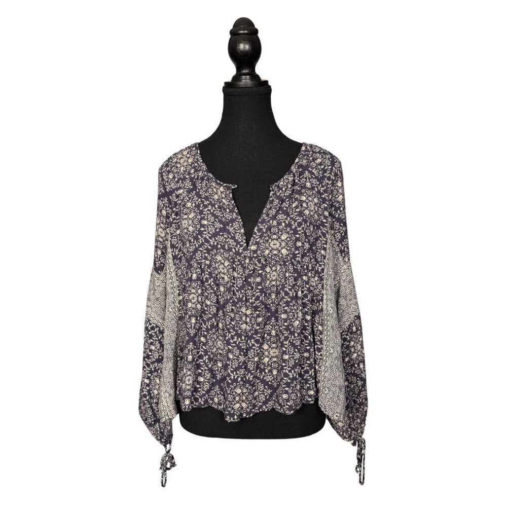 Zara Trafaluc Boho Floral Peasant Top Medium Long Sleeve Blouse Western